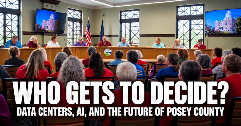 Who Gets to Decide? Data Centers, AI and the Future of Posey County — original publication artwork